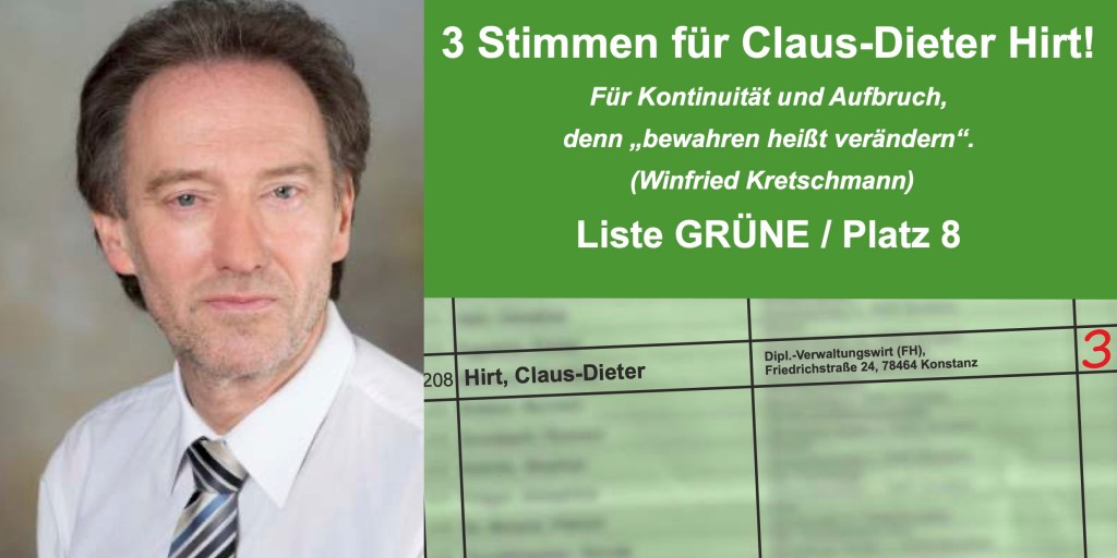 3 Stimmen für Claus-Dieter Hirt – Kreistag Liste GRÜNE Platz&nbsp;8